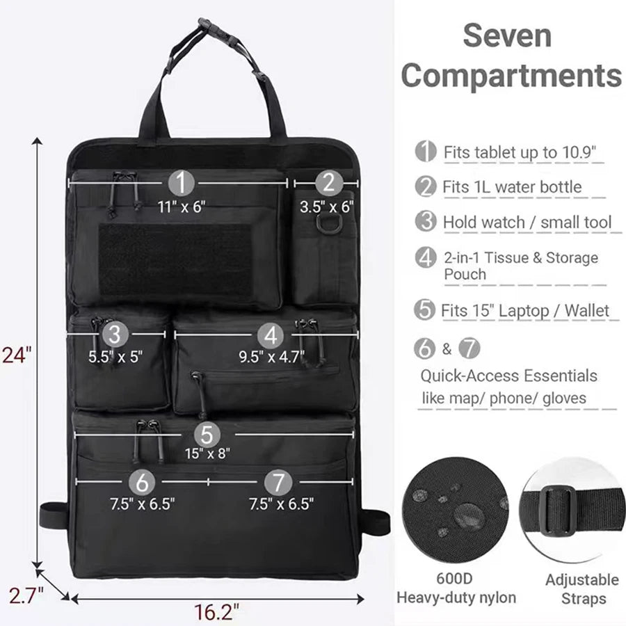 Multifunction 600D Tactical Car Back Seat Hanging Cargo Organizer