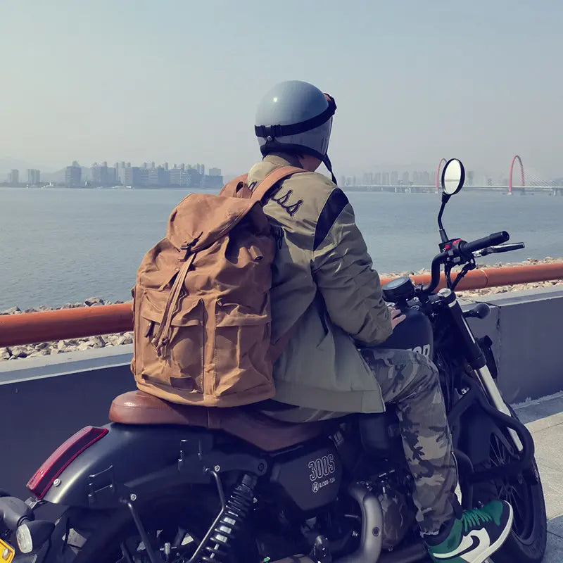 Retro Waxed Canvas Motorcycle Backpack Weatherproof