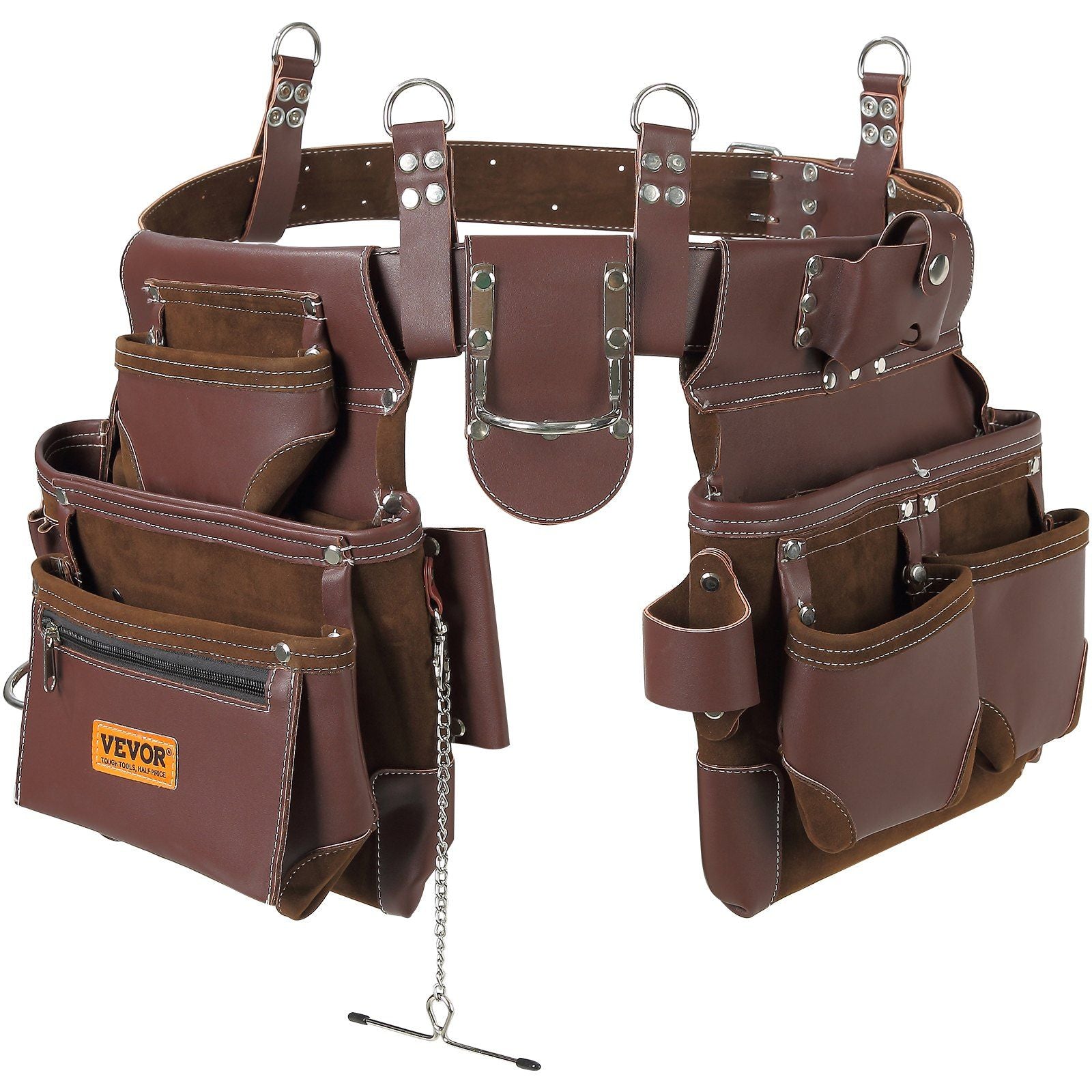 VEVOR Premium PU Tool Belt with 22 Pockets, Adjustable 29-54 Inches, Heavy Duty Pouch Bag for Efficient Organization