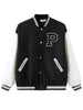 Varsity Jacket with Letter P Embroidery and Colorblock Design