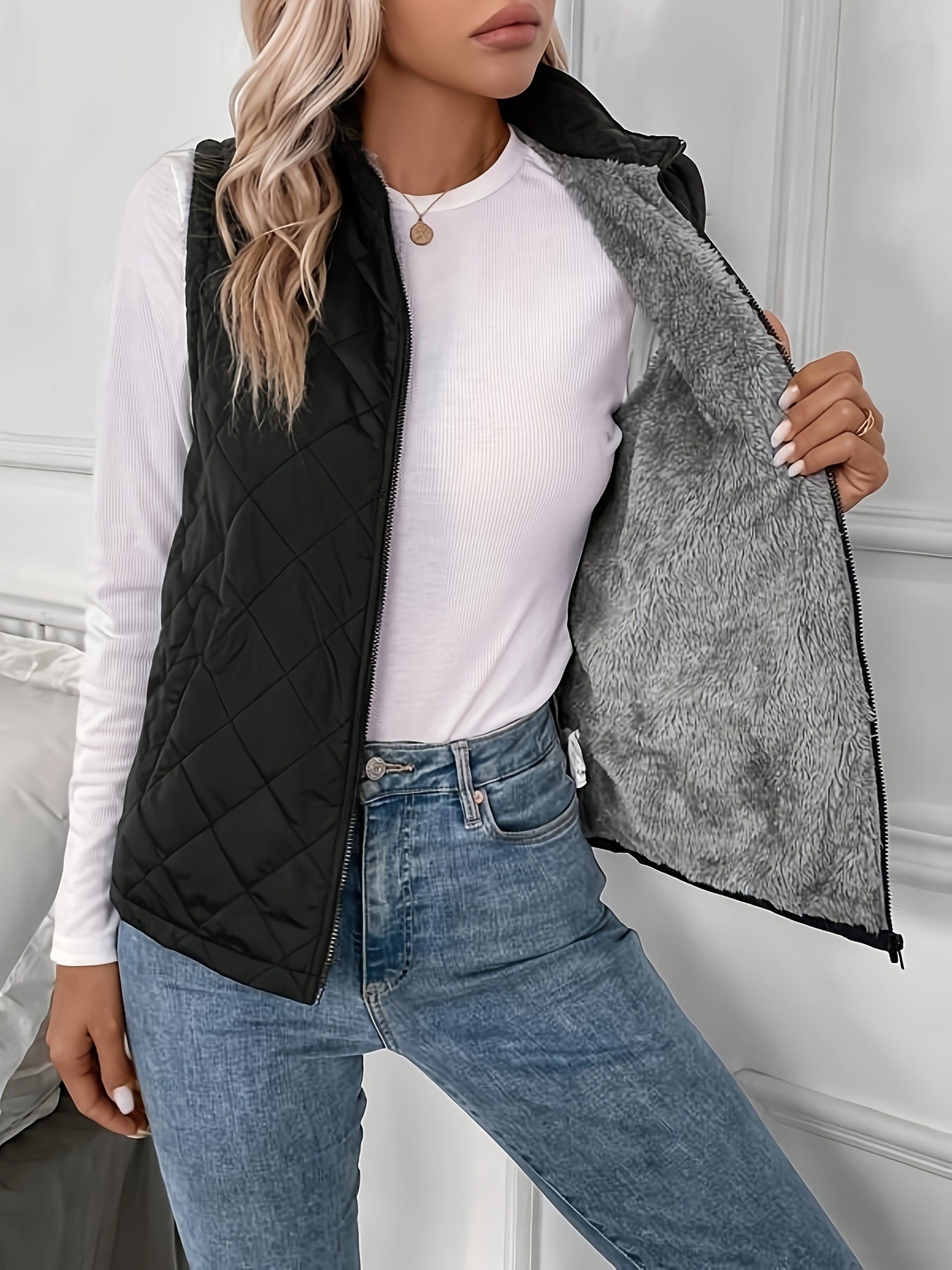 Argyle Patterned Zip Vest