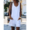 Summer New Women's Pocket Button Cotton and Linen Strap Button Jumpsuit