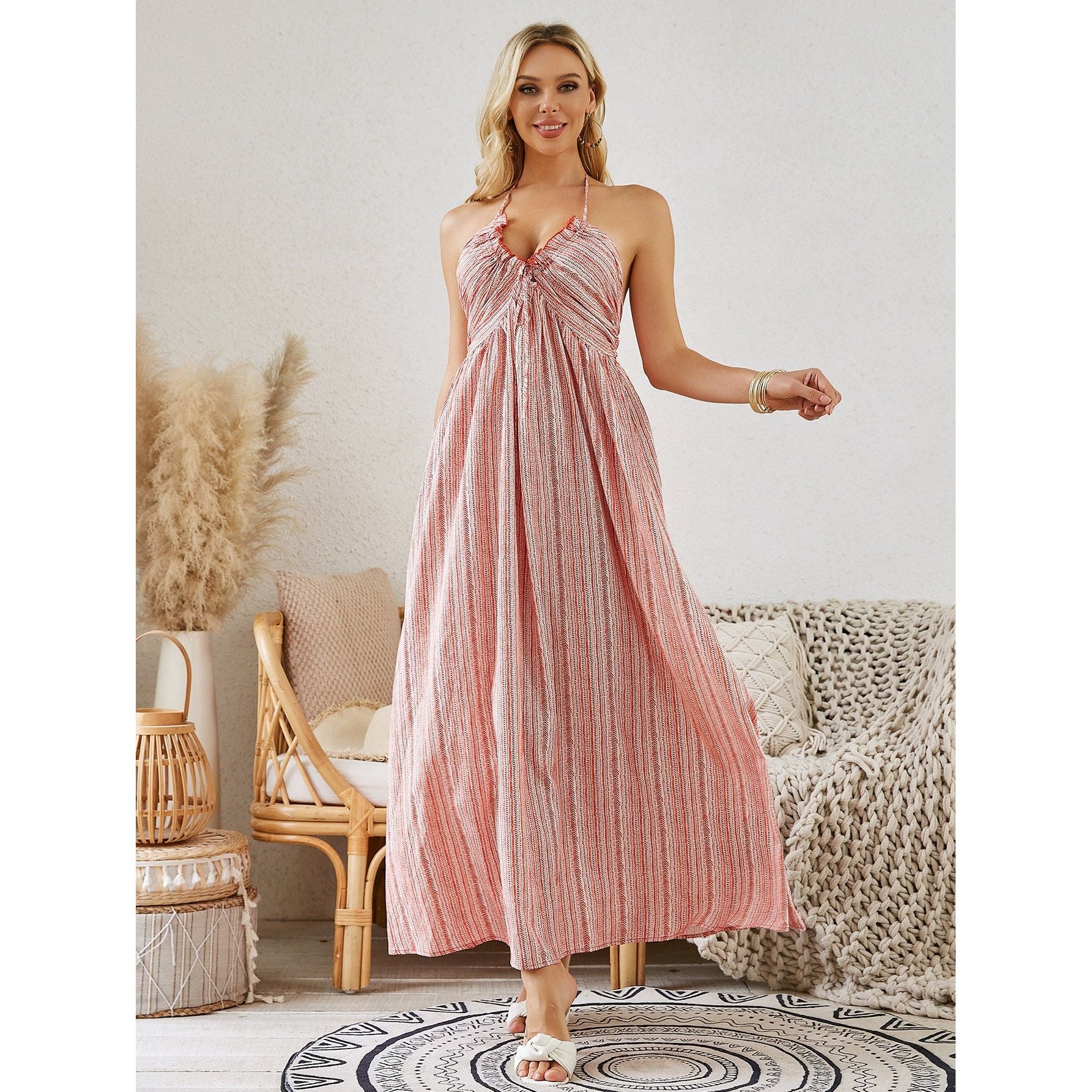 Bohemian Summer Halter Maxi Dress