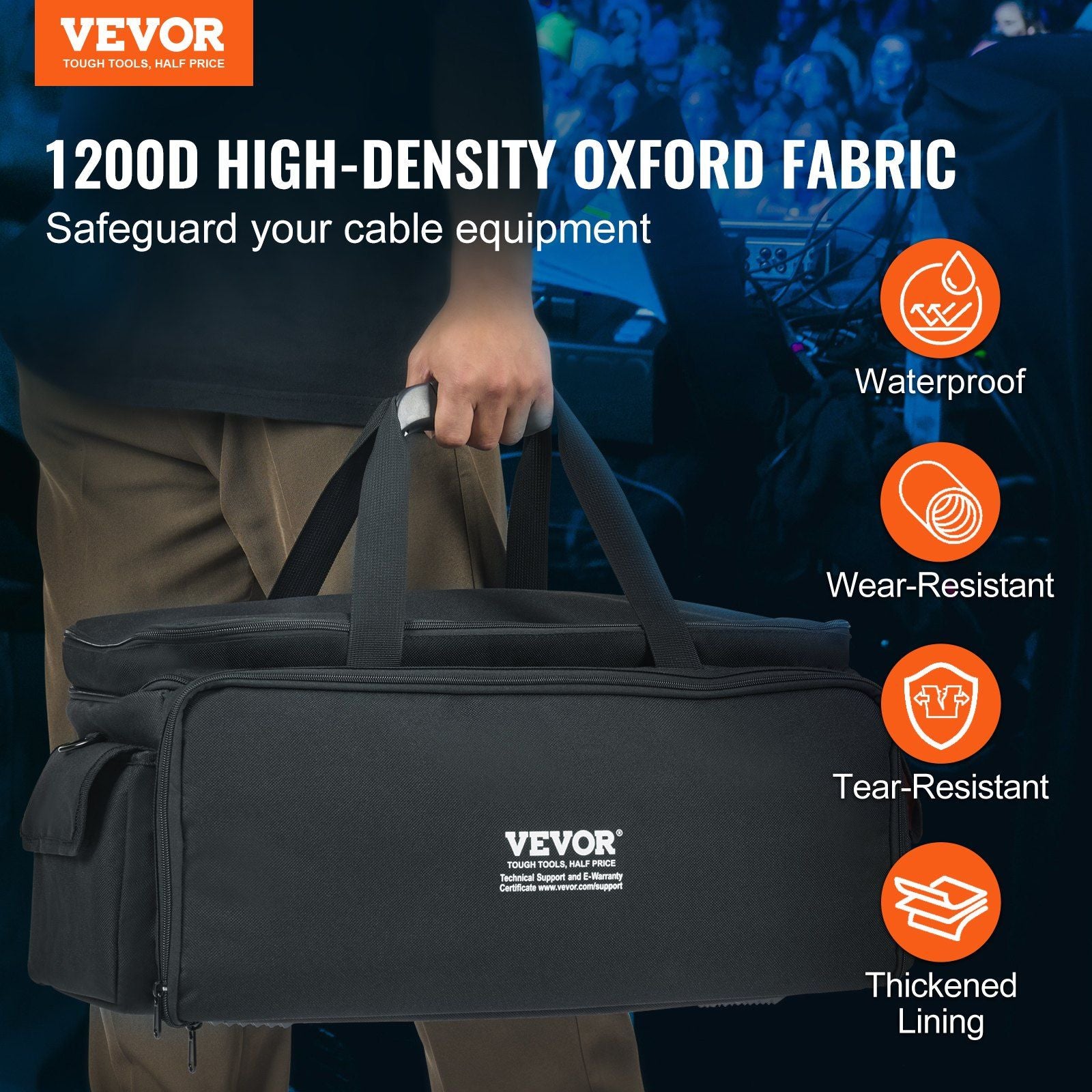 VEVOR Professional DJ Cable Organizer Bag, Durable 1200D Oxford with Adjustable Dividers and Dual Carrying Options