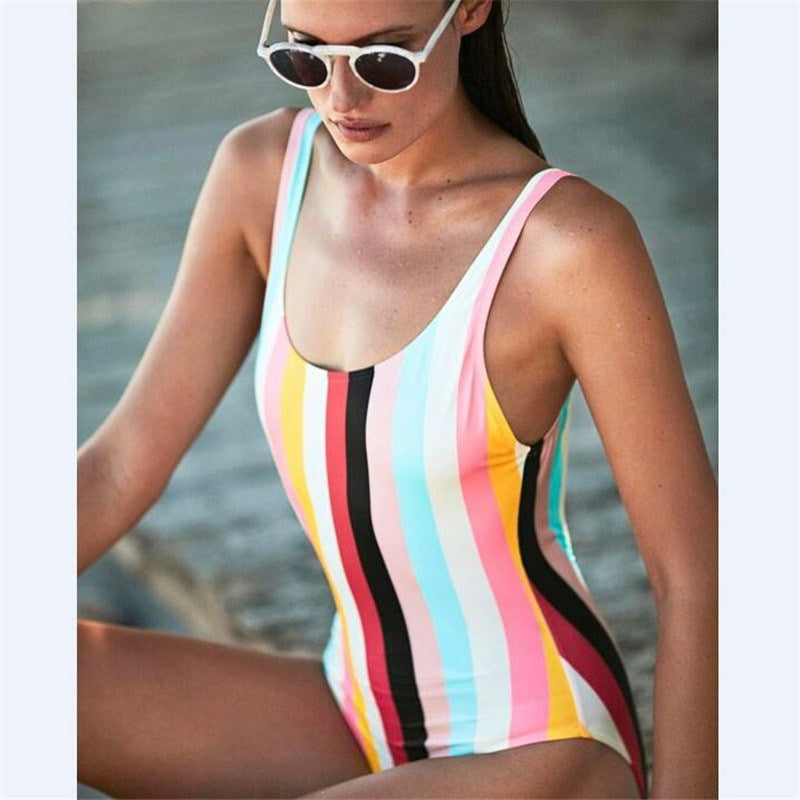 Vibrant Rainbow Striped Swimwear Set