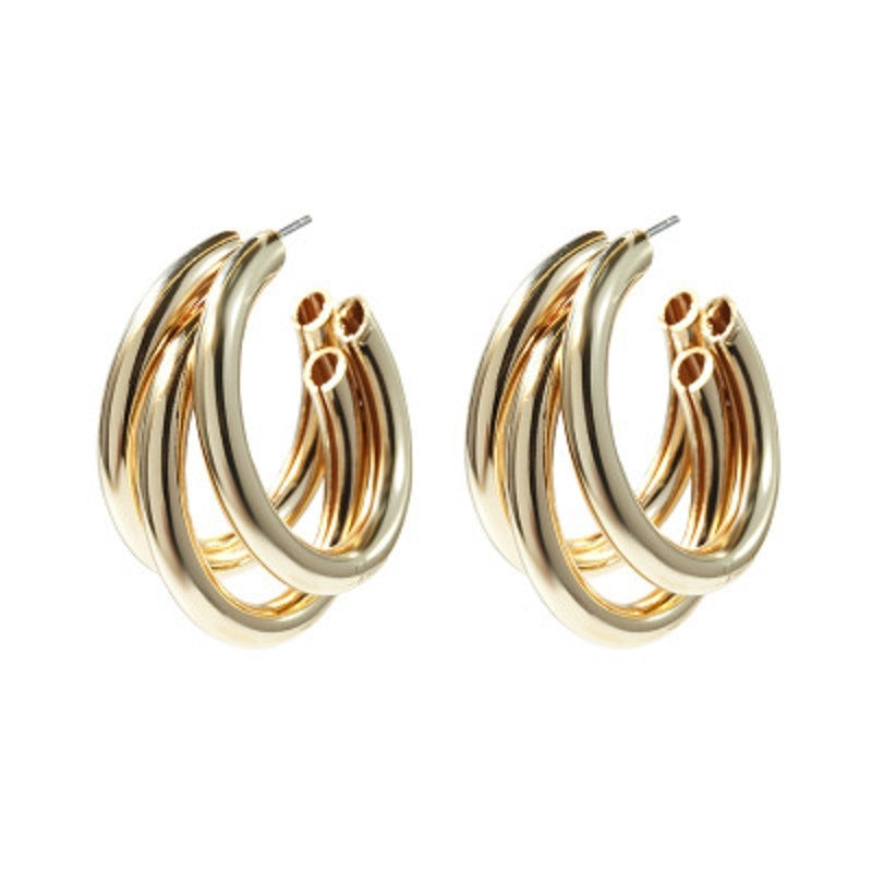 C Shaped Multi-Layer Hoop Earrings