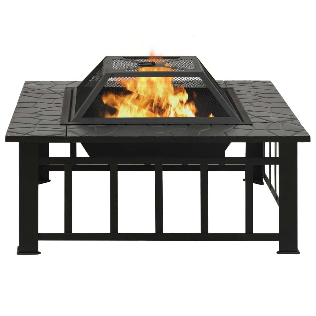 Outdoor Steel Fire Pit with Safety Mesh Cover and Poker