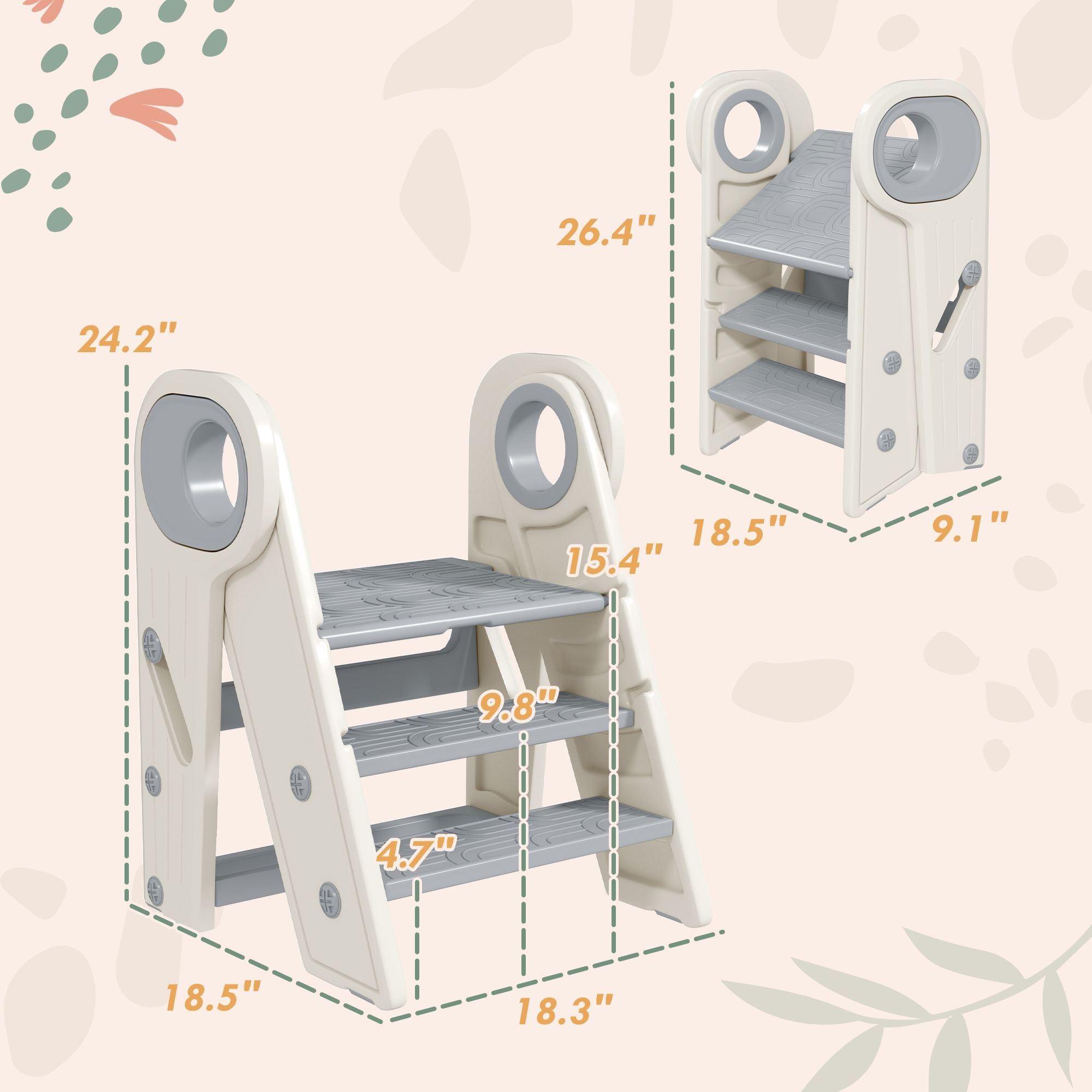 Versatile Foldable Kitchen Helper Tower for Toddlers - Safe 3-Step Stool with Adjustable Height