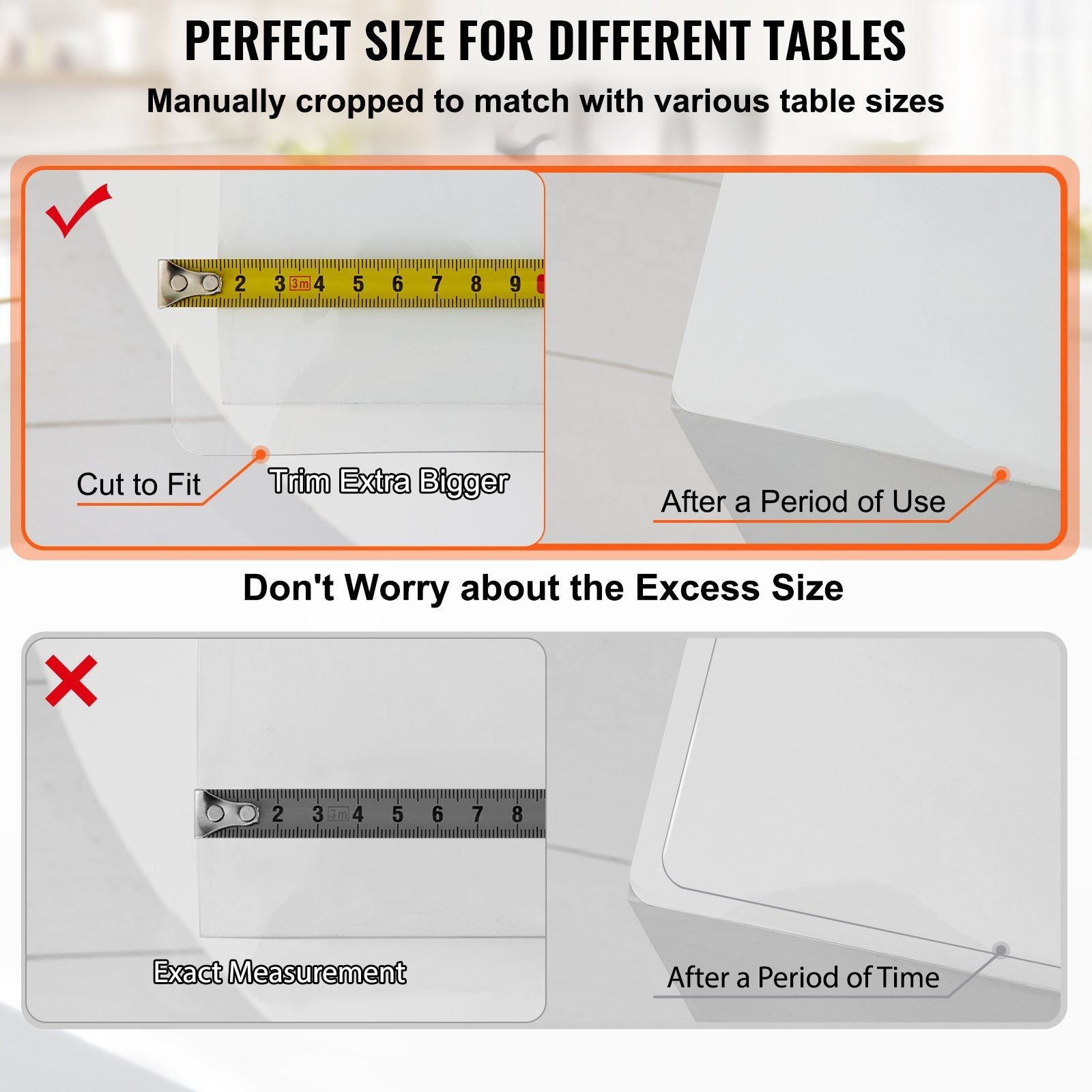 VEVOR 96 x 46 Inch Clear Table Cover Protector, 2mm Thick Clear Desk Protector Table Pads,