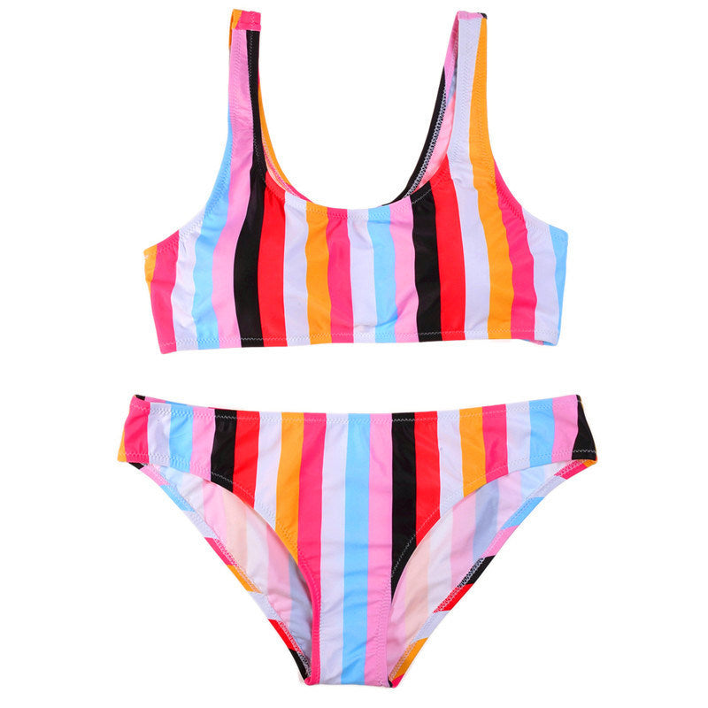 Vibrant Rainbow Striped Swimwear Set