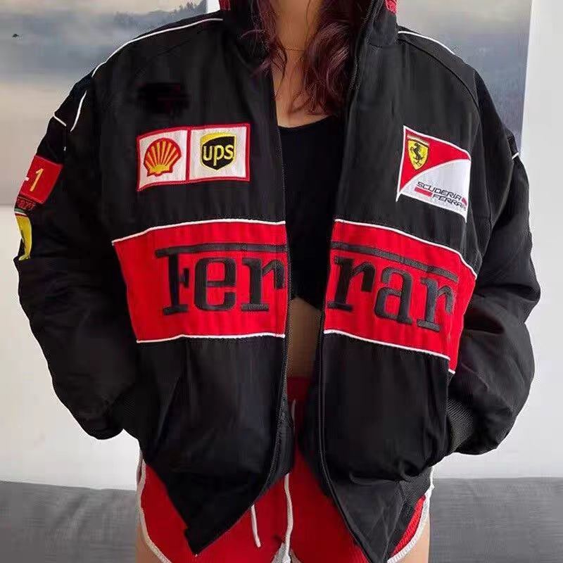 Vintage Nascar Inspired White Racing Bomber Jacket