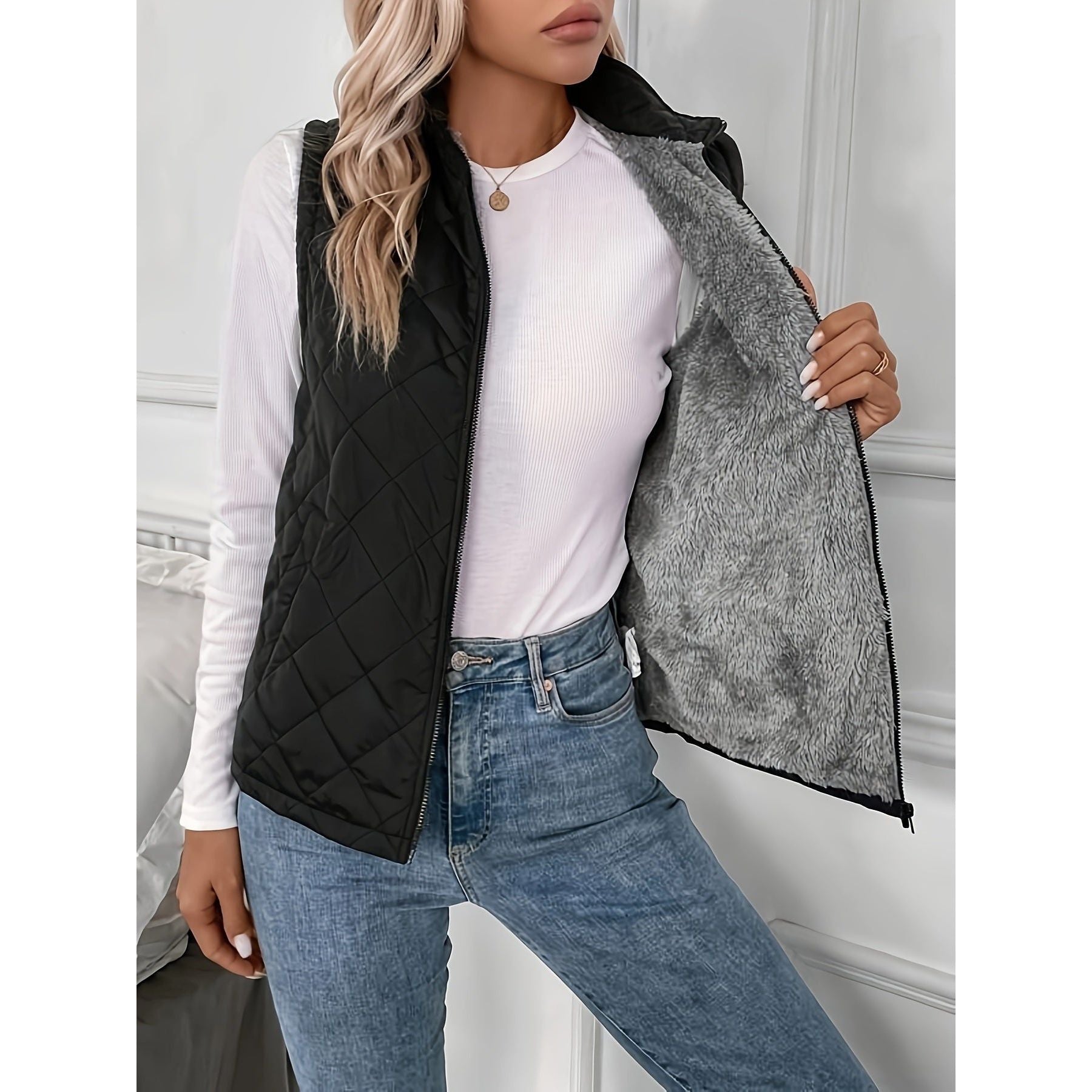 Argyle Patterned Zip Vest