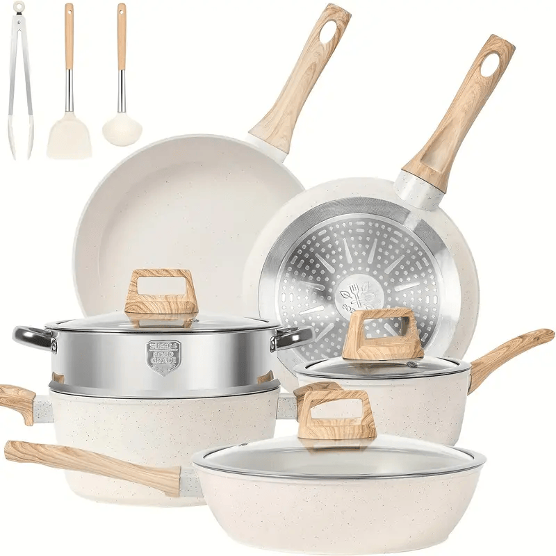 Granite Nonstick 12-Piece Cookware Set with Frying Pan, Steamer, and Accessories