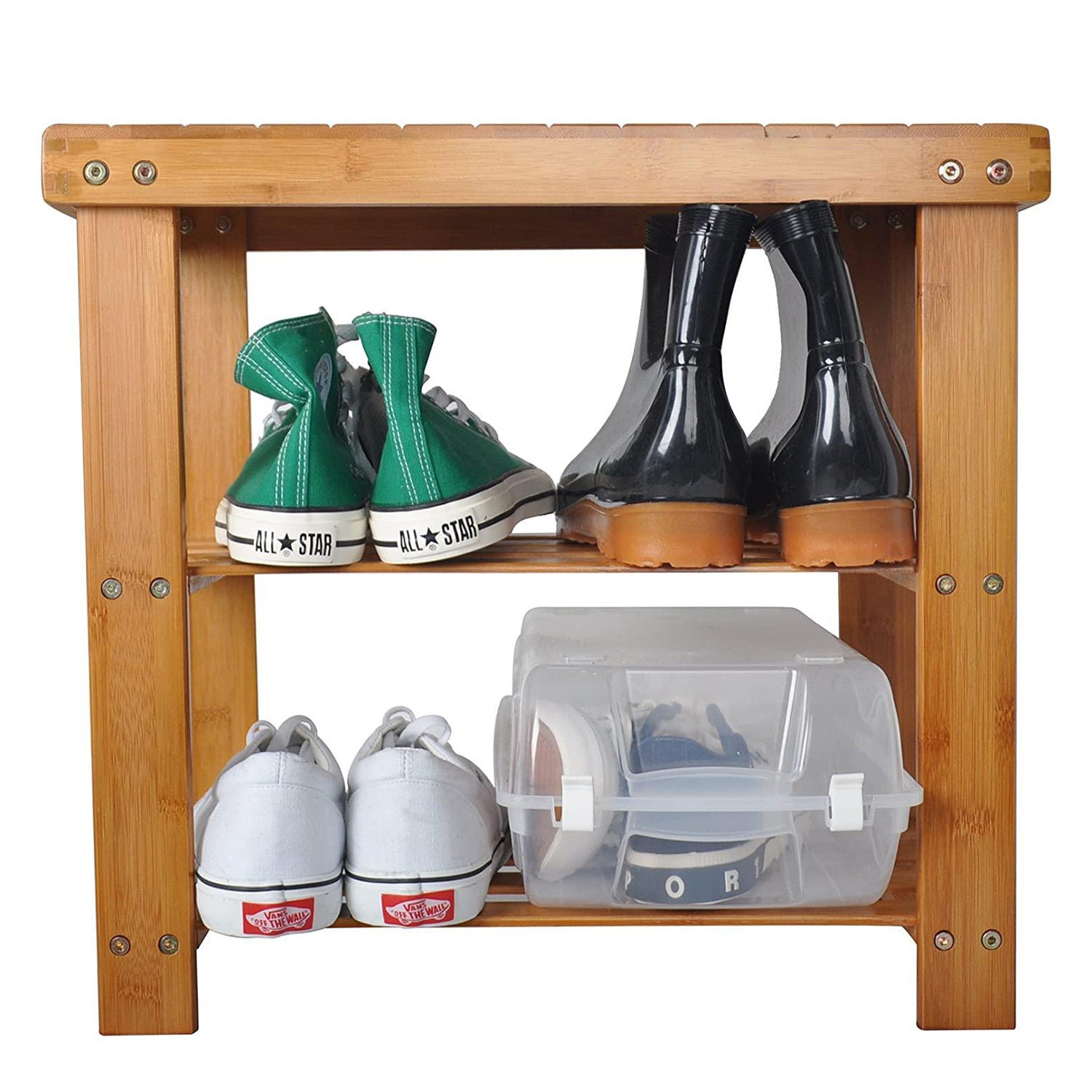 Chic 2-Tier Bamboo Shoe Storage Seat