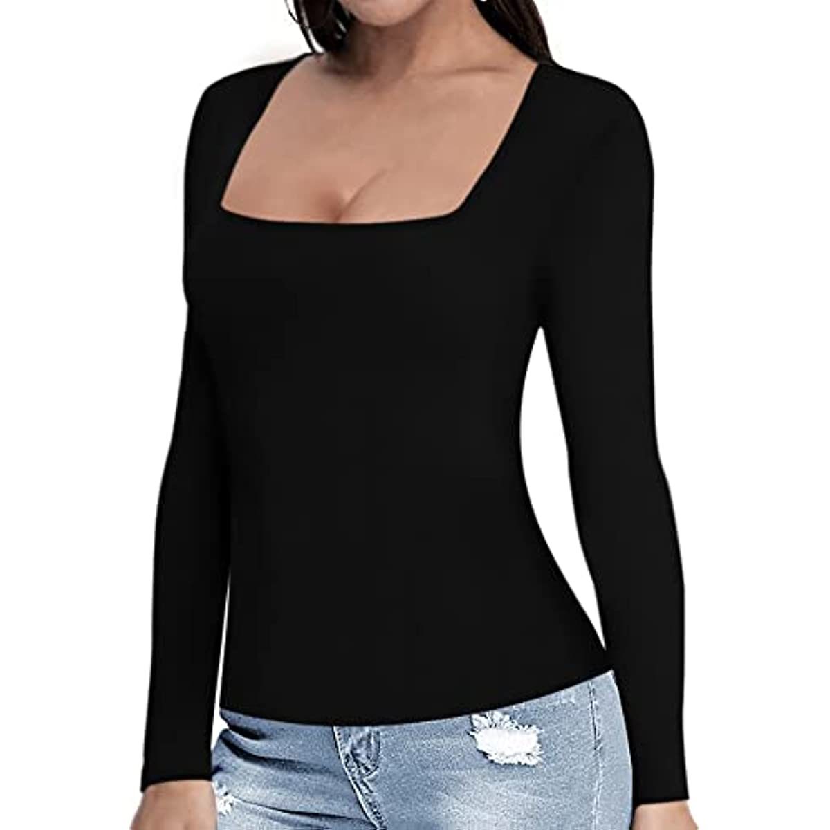 Chic Long Sleeve Square Neck Tee