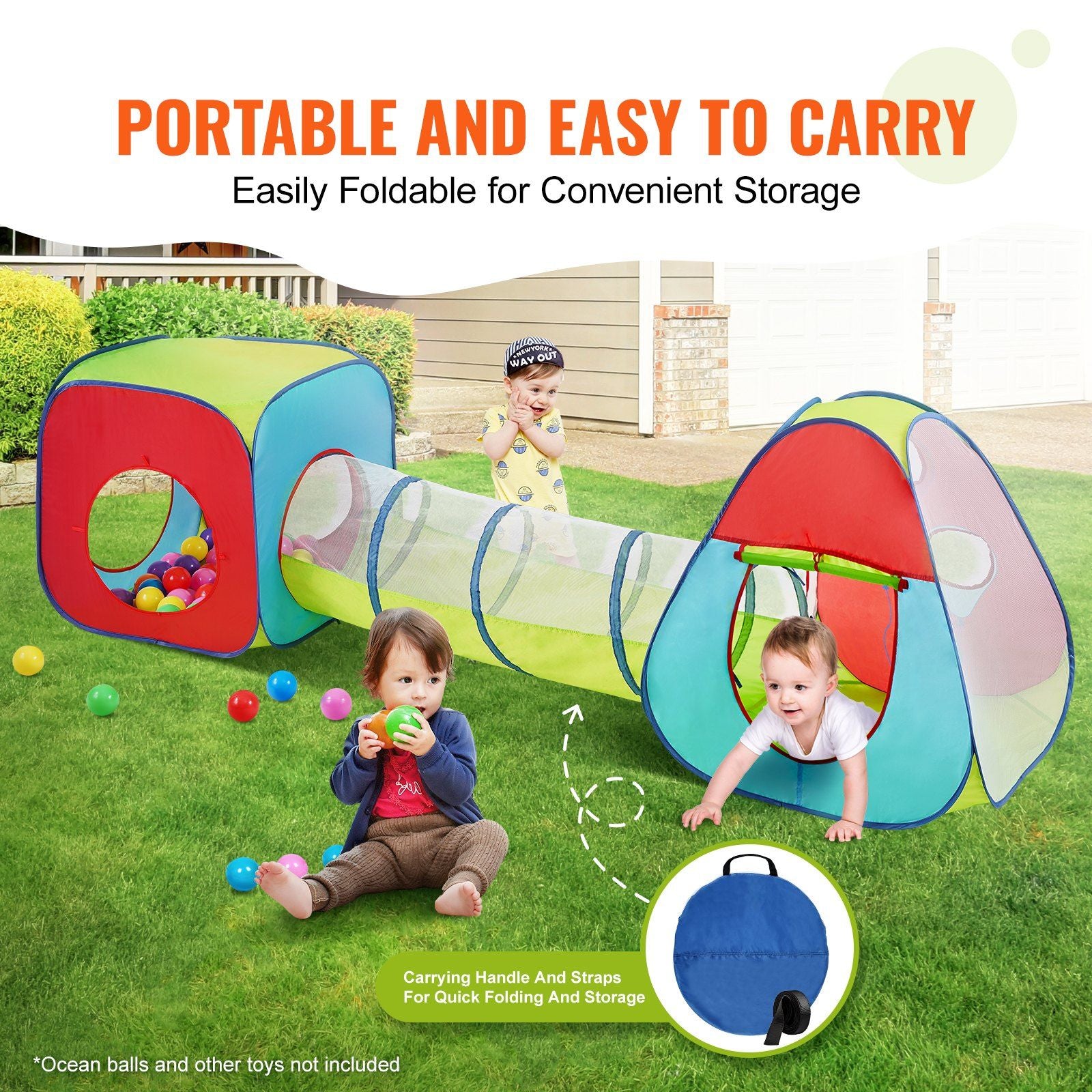 VEVOR 3-in-1 Colorful Play Tunnel and Tent Set for Kids - Indoor/Outdoor Fun for Boys and Girls