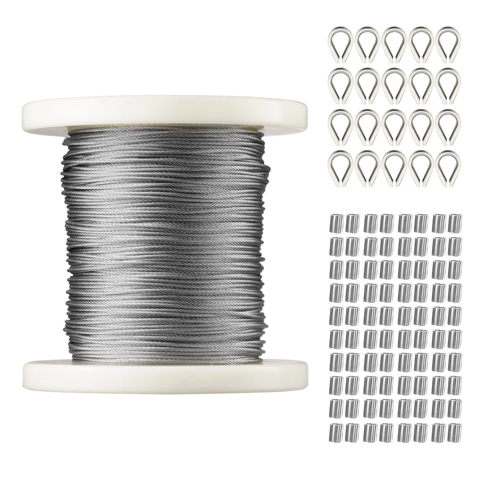 VEVOR Premium 1/16" Stainless Steel Wire Rope Kit with 80 Sleeves & 20 Thimbles, 7x7 Construction for Outdoor Use