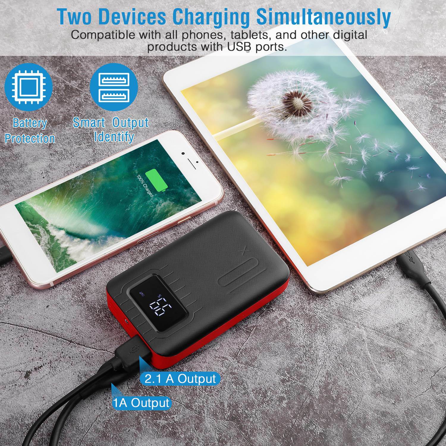 Ultra-Slim 10000mAh Dual-Port Power Bank with LCD Display and LED Flashlight