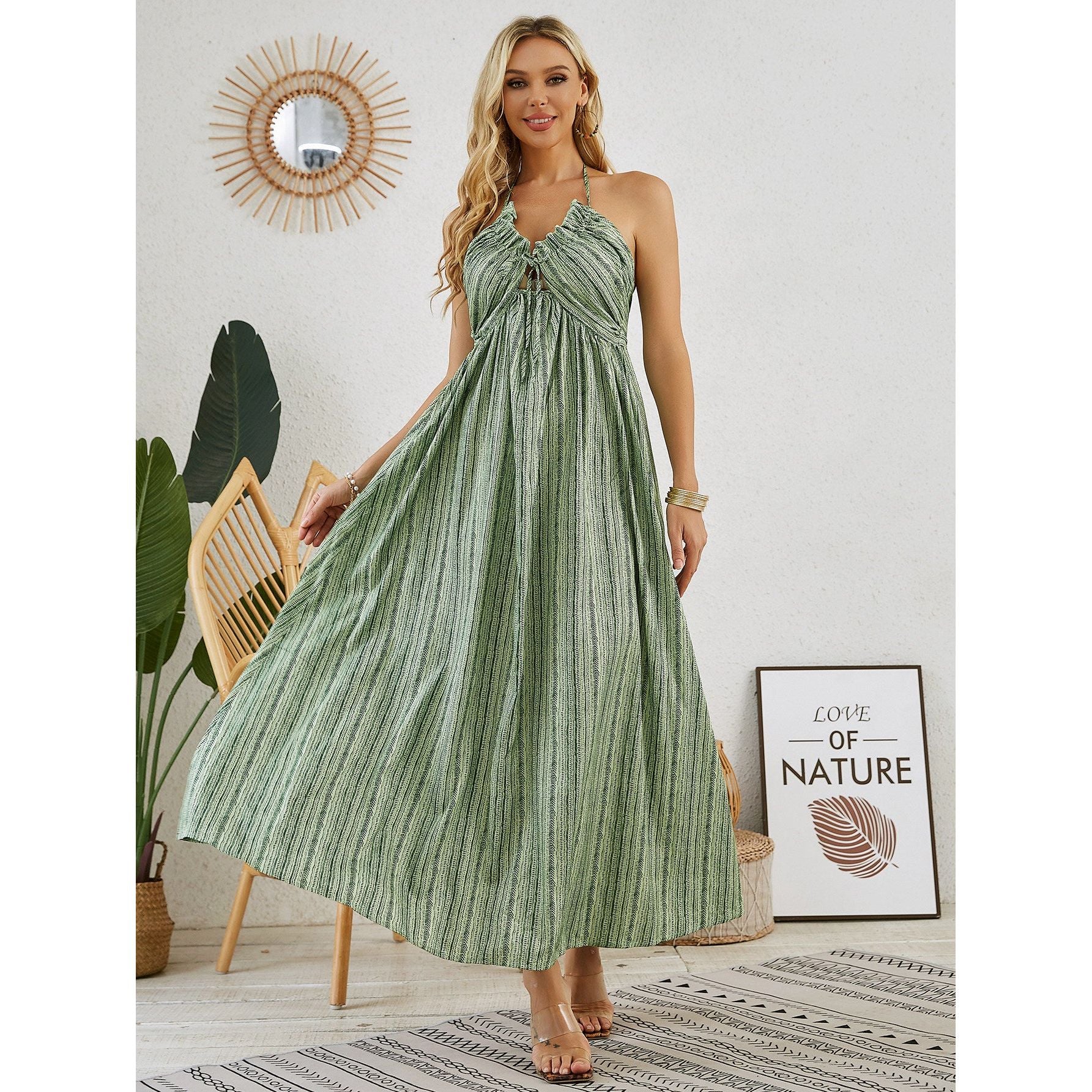 Serene Summer Boho Maxi Dress - Women's Sleeveless Flowing Beach Gown