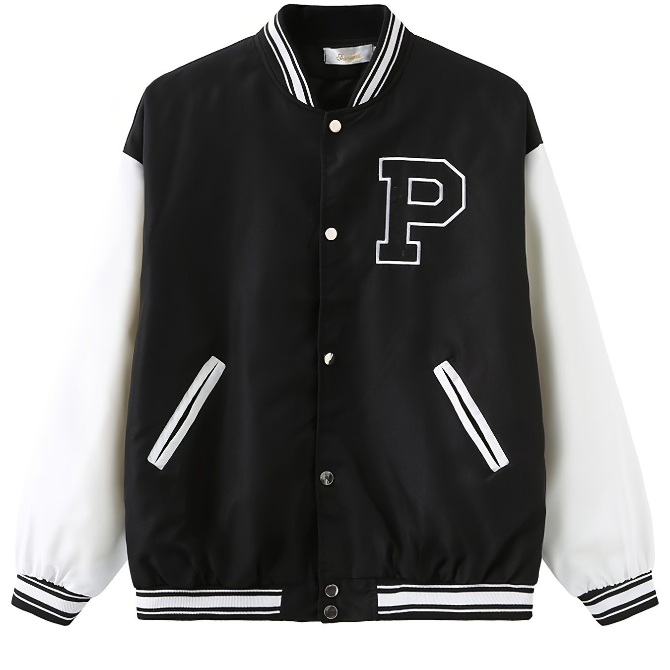 Varsity Jacket with Letter P Embroidery and Colorblock Design