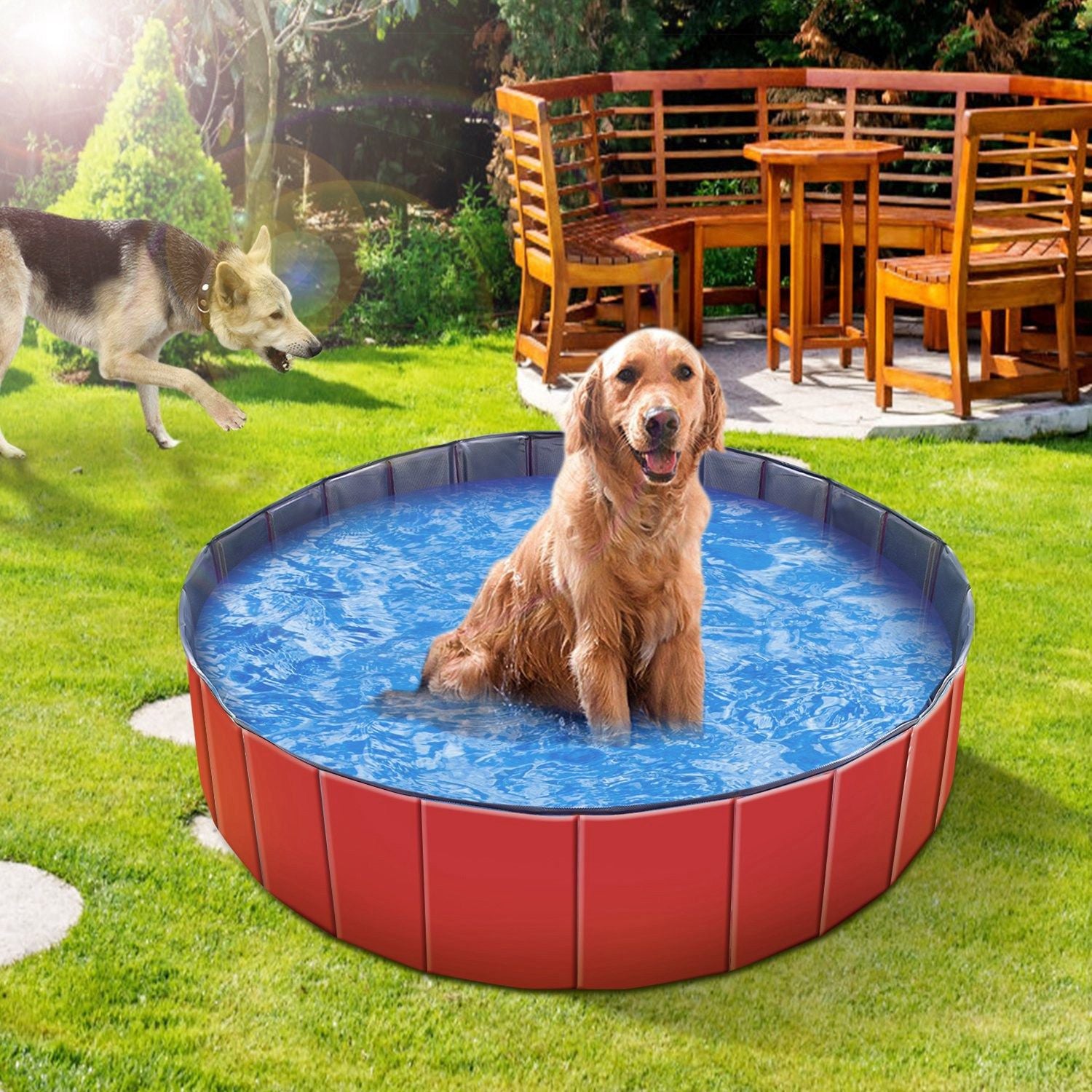 Portable Foldable PVC Pet Pool - Summer Fun Bathing Tub for Dogs and Kids