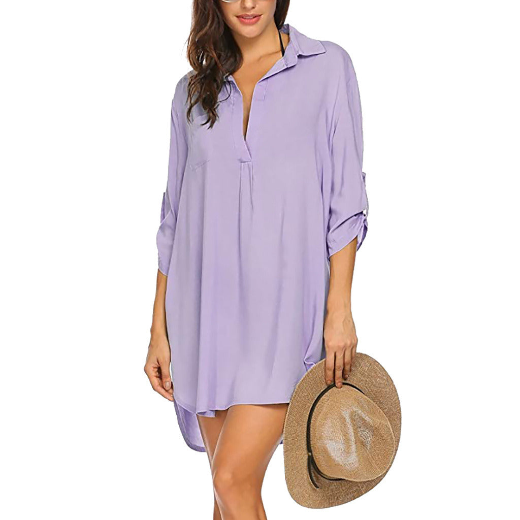 Chic Deep V Neck Beach Blouse