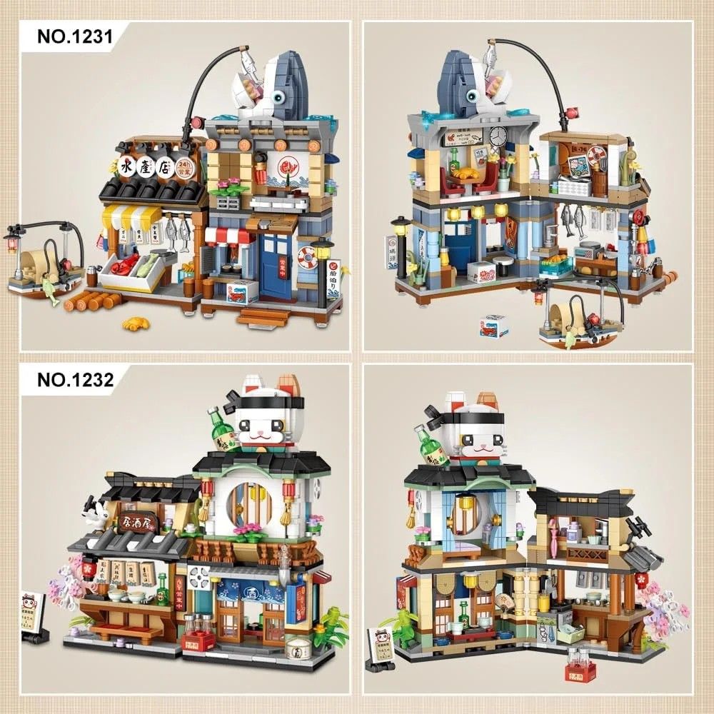 Japanese Street View Mini Building Blocks Set - 2969 PCS 4-in-1 Construction Kit for Kids and Adults