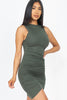 Shirred Bodycon Mini Dress - Stretch Knit - Sleeveless