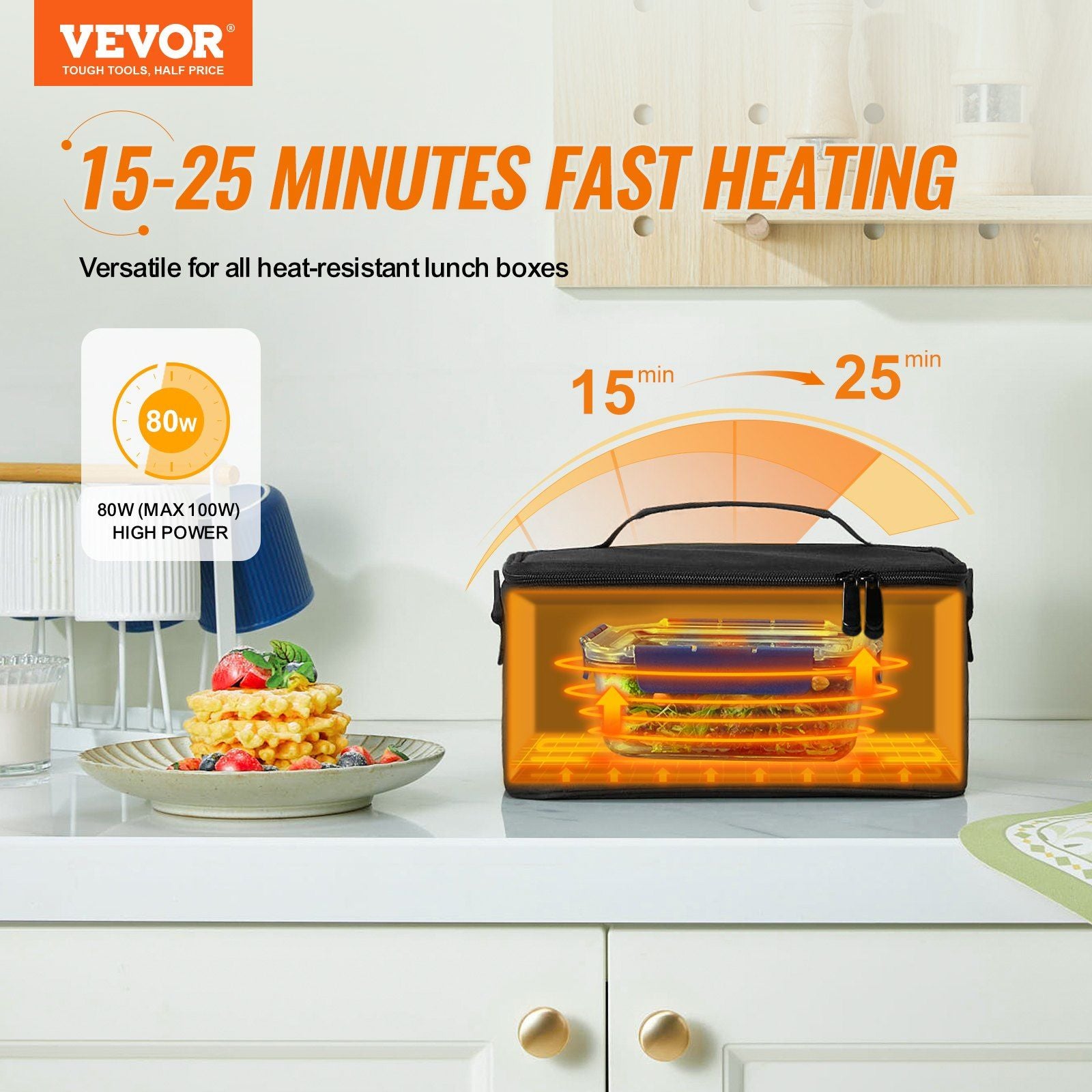 VEVOR 2QT Compact Portable Food Heater - Efficient Mini Microwave for Home and Office, 80W (Max 100W)