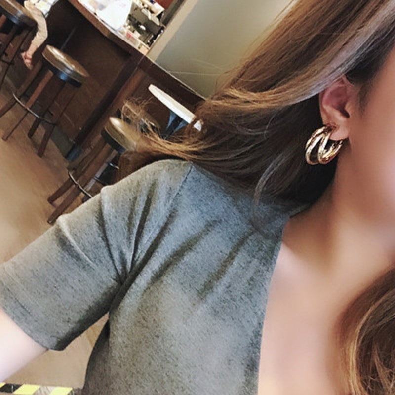 C Shaped Multi-Layer Hoop Earrings