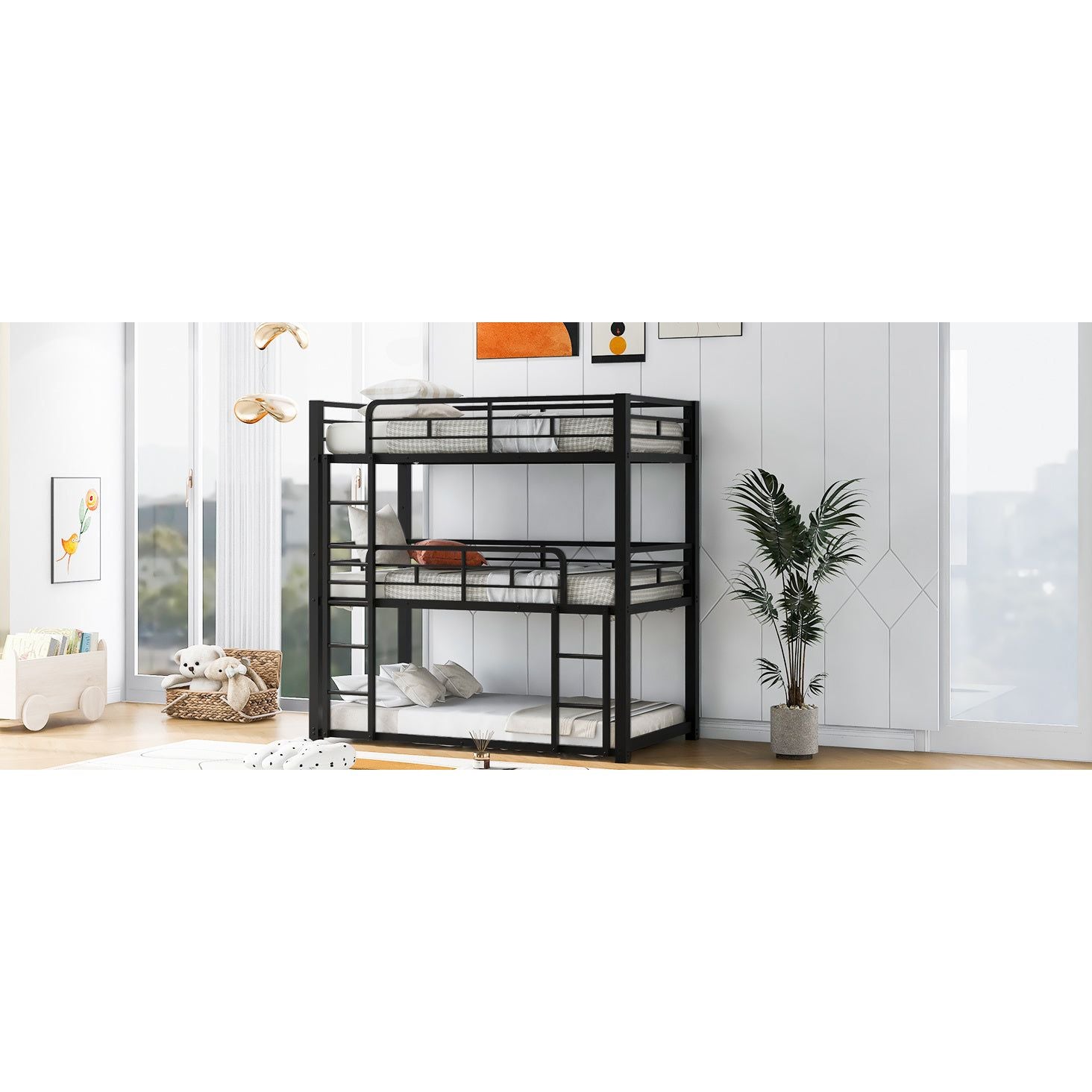 Space-Saving Metal Triple Twin Bunk Bed