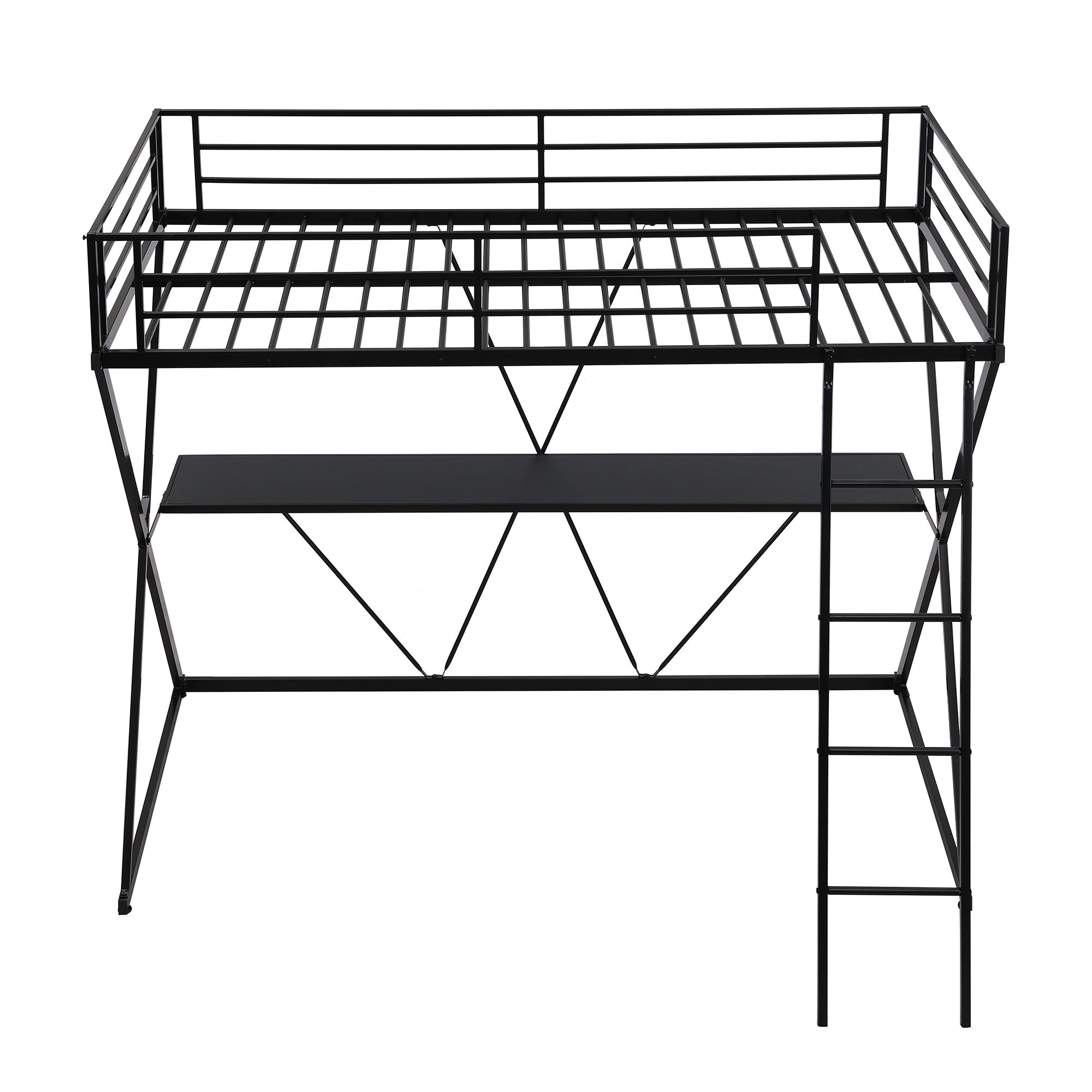 Industrial Twin Loft Bed with Integrated Study Desk