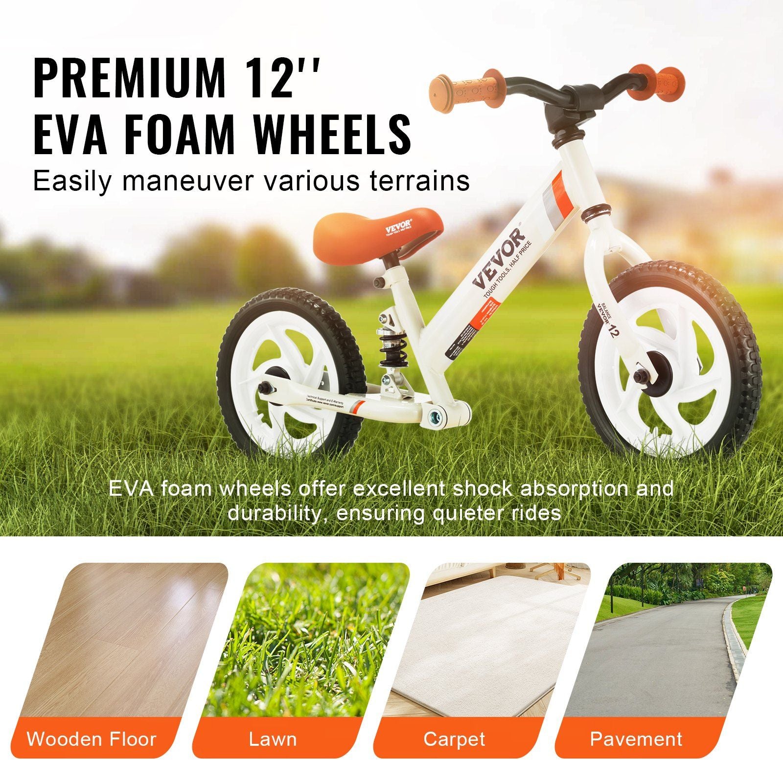 VEVOR Kids' 12" Balance Bike - Adjustable Carbon Steel Frame with EVA Foam Tires for Toddlers