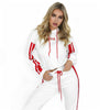 Chic Women's 2-Piece Tracksuit: Casual Hooded Crop Sweatshirt & Red White Sweat Pants Set