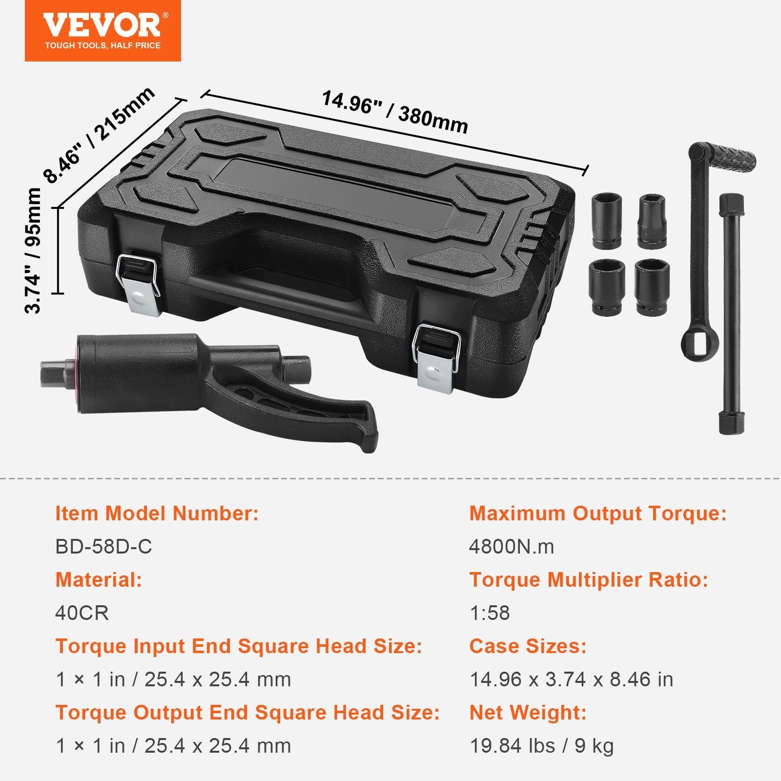 VEVOR Heavy-Duty 1-Inch Drive Torque Multiplier Wrench Set for Effortless Nut Removal