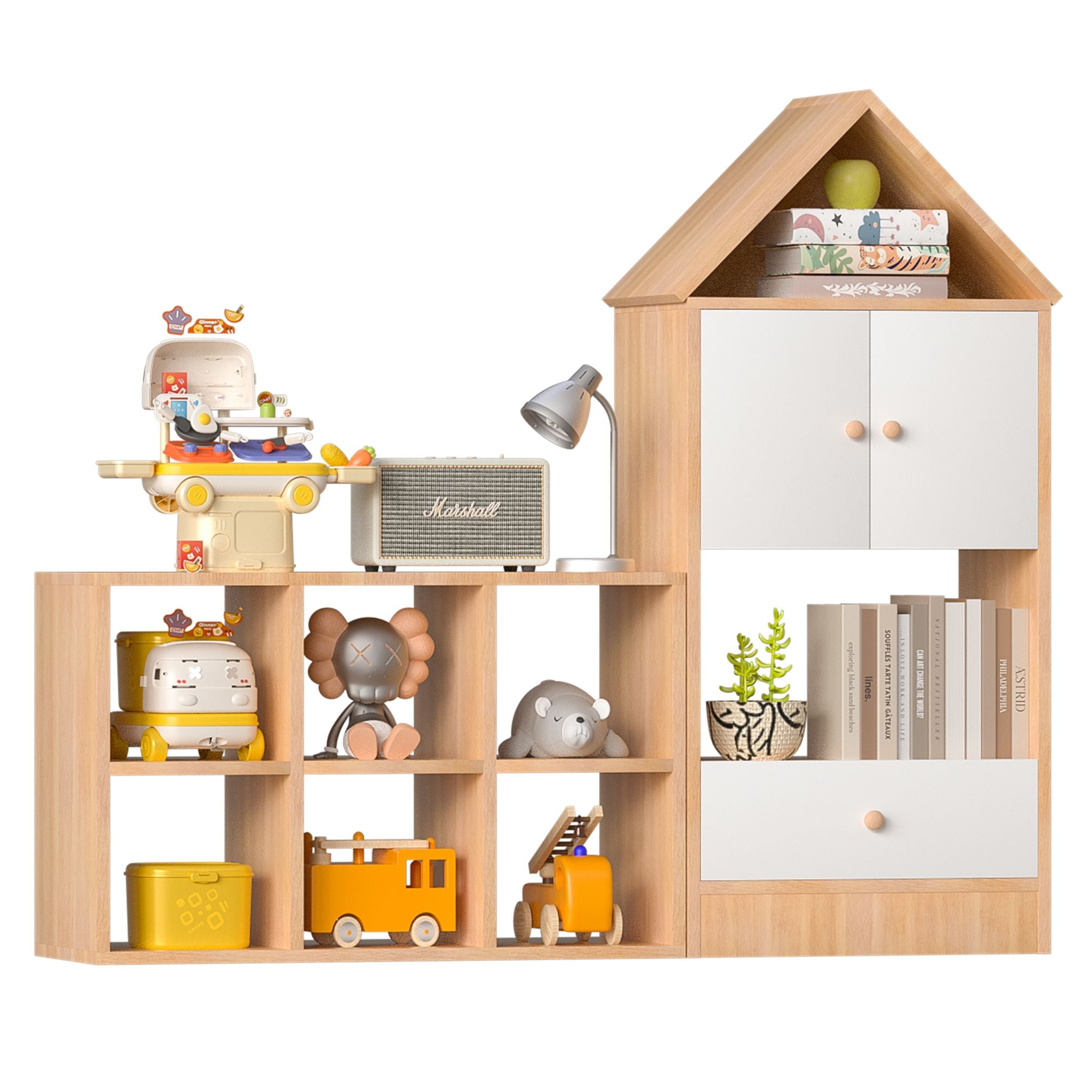 Playful House-Shaped Bookshelf for Kids - Multi-Functional Storage Solution for Books and Toys