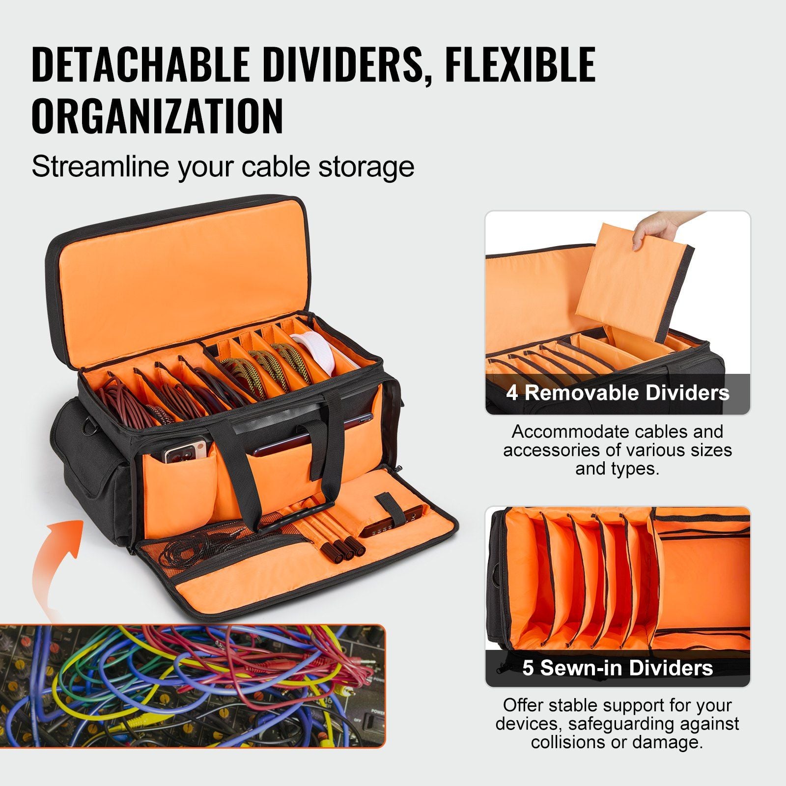 VEVOR Professional DJ Cable Organizer Bag, Durable 1200D Oxford with Adjustable Dividers and Dual Carrying Options