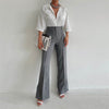 Elegant Autumn Flare Trousers for Women - Trendy Office Chic with Button Accent