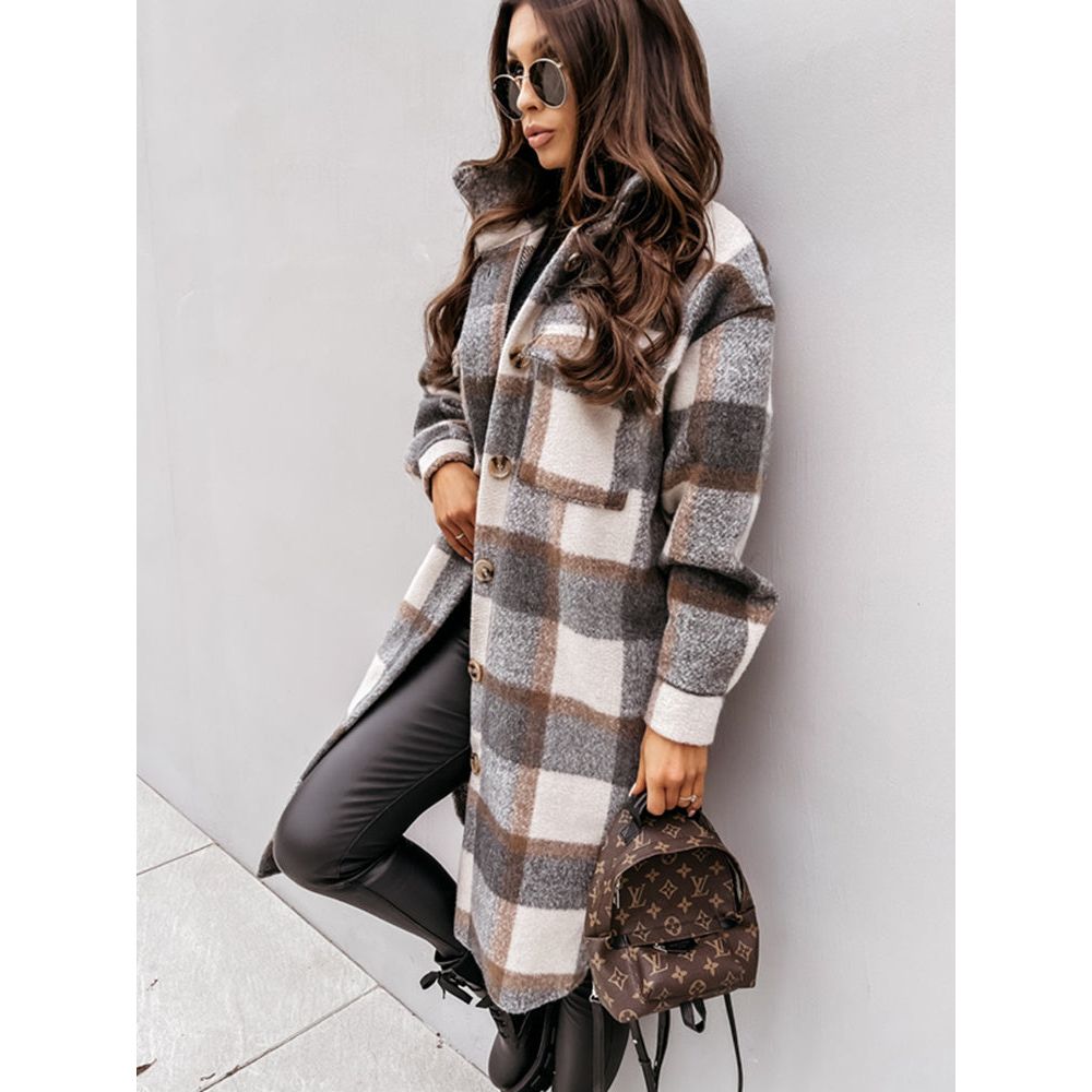 Chic Plaid Print Woolen Coats for Women