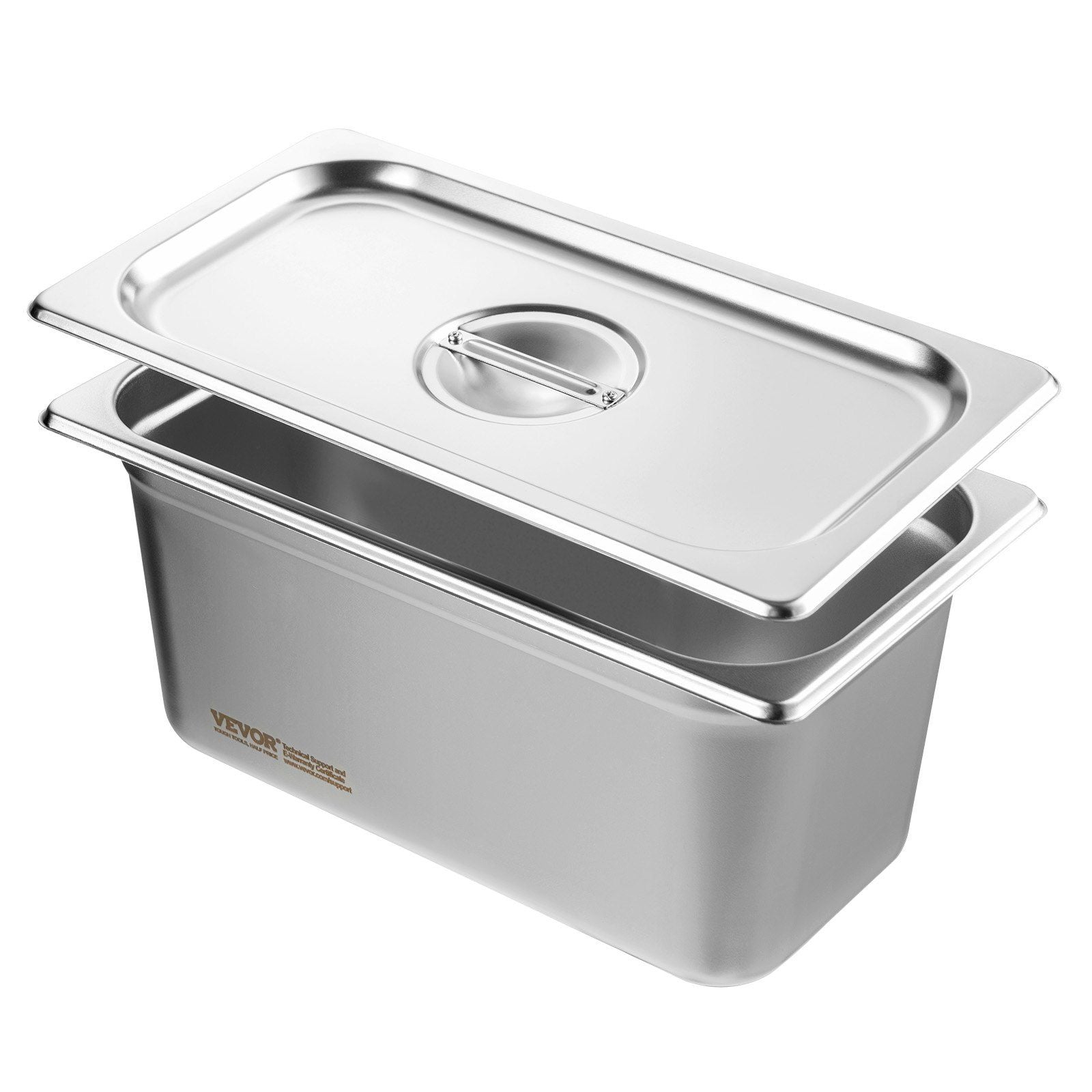 VEVOR 8-Count 1/3 Size Stainless Steel Anti-Jam Steam Pans with Lids - Durable and Heat Resistant