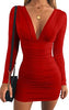 V Neck Ruched Elegance Bodycon Dress