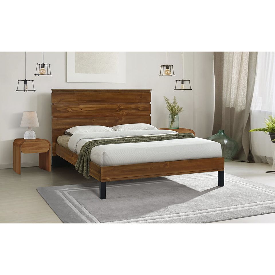 Elegant Mid-Century Pinewood King Bed