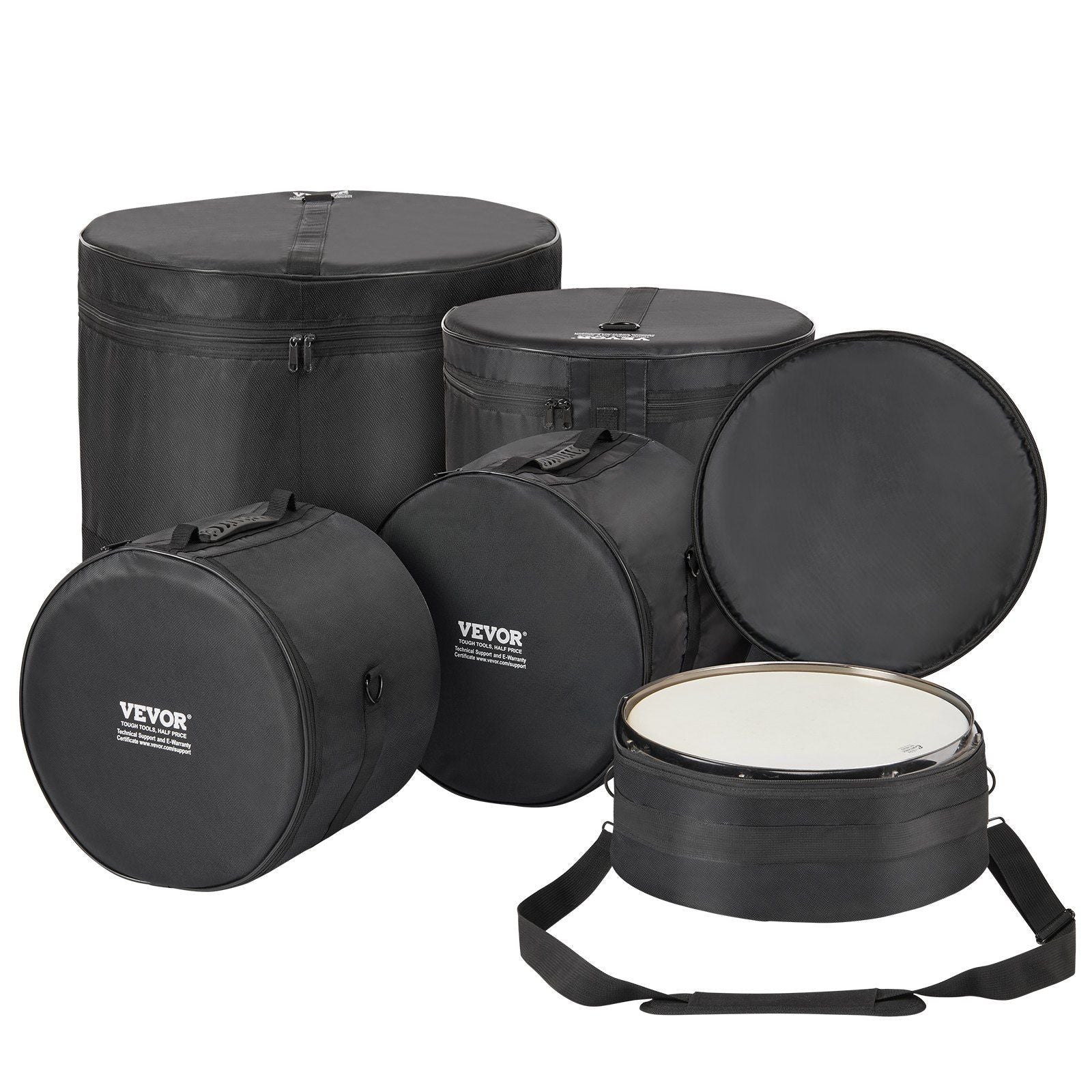 VEVOR 5-Piece Drum Bag Set, 1680D Oxford Fabric, Padded Drum Bags and Cases with 4.92 ft Detachable Shoulder Strap