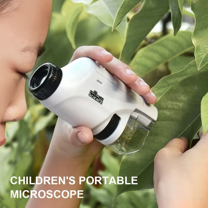 Kids Portable Handheld Microscope, Mini Pocket Microscope with LED Light, Educational Toy for Young Scientists