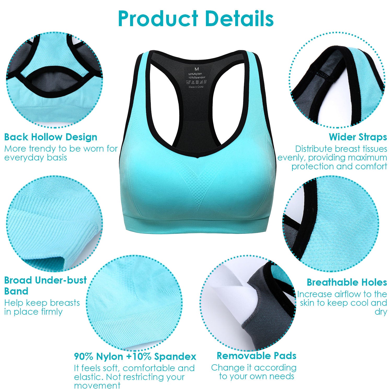 3-Pack Comfort Fit Padded Sports Bra