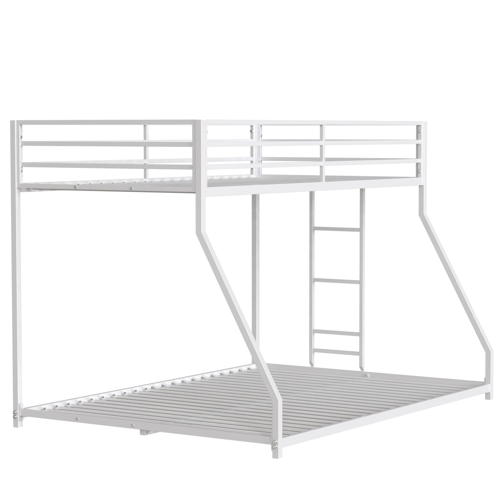 Sturdy White Twin over Full Metal Bunk Bed for Kids and Adults with Easy Climbing Ladder and Safety Guardrails