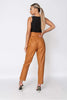 Rust Faux Leather High-Waisted Paperbag Trousers