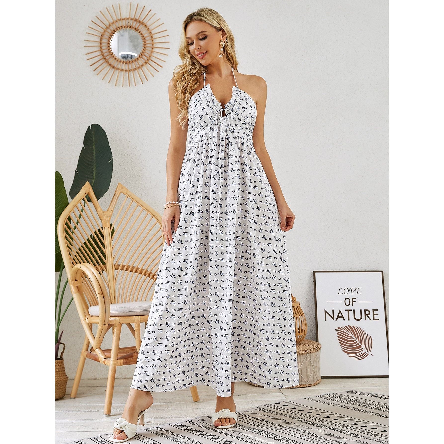 Boho Halter Maxi Dress for Summer