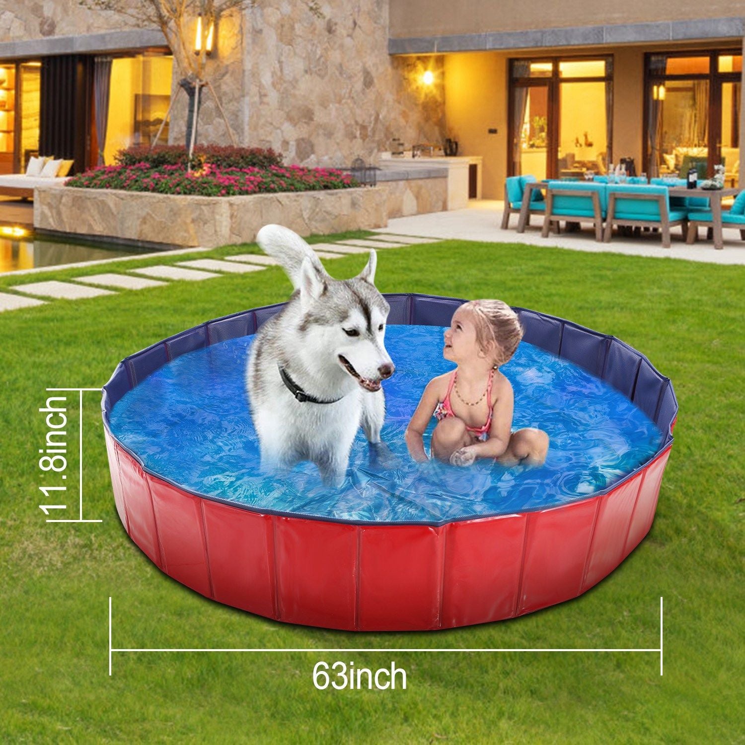 Portable Foldable PVC Pet Pool - Summer Fun Bathing Tub for Dogs and Kids