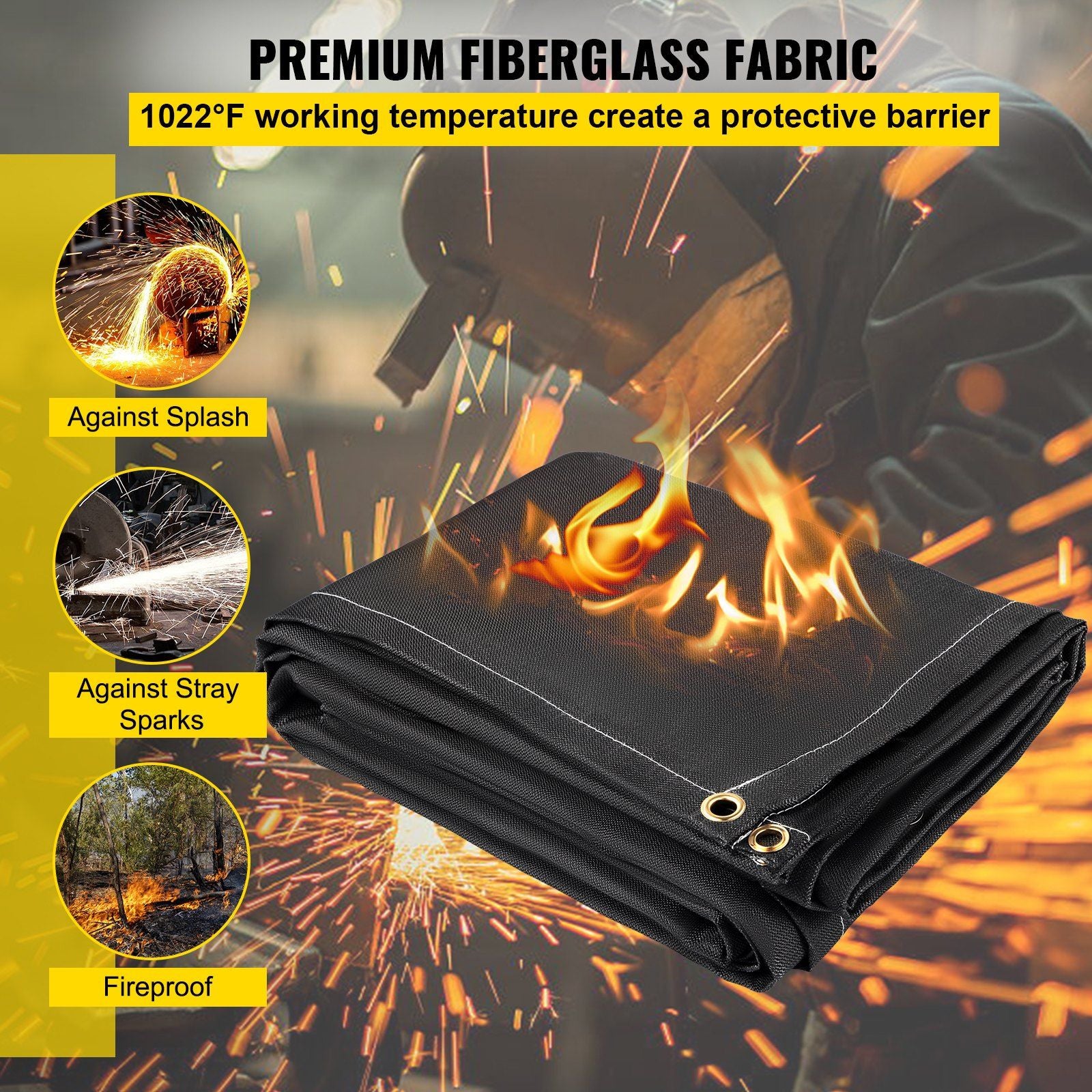 VEVOR 2-Pack High-Temperature Welding Fire Blankets, 8' x 10' Flame Retardant Fiberglass Covers, 1022°F Heat-Resistant Safety Gear